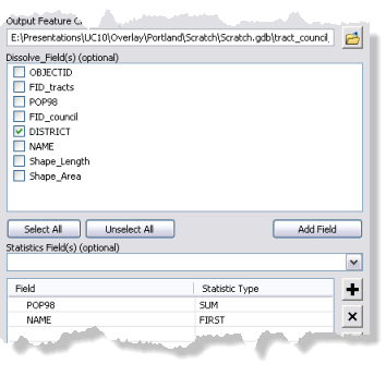 The Dissolve tool and two of its parameters